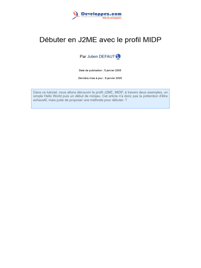 Débuter en J2ME avec MIDP | PDF | Java (Langage de programmation ...