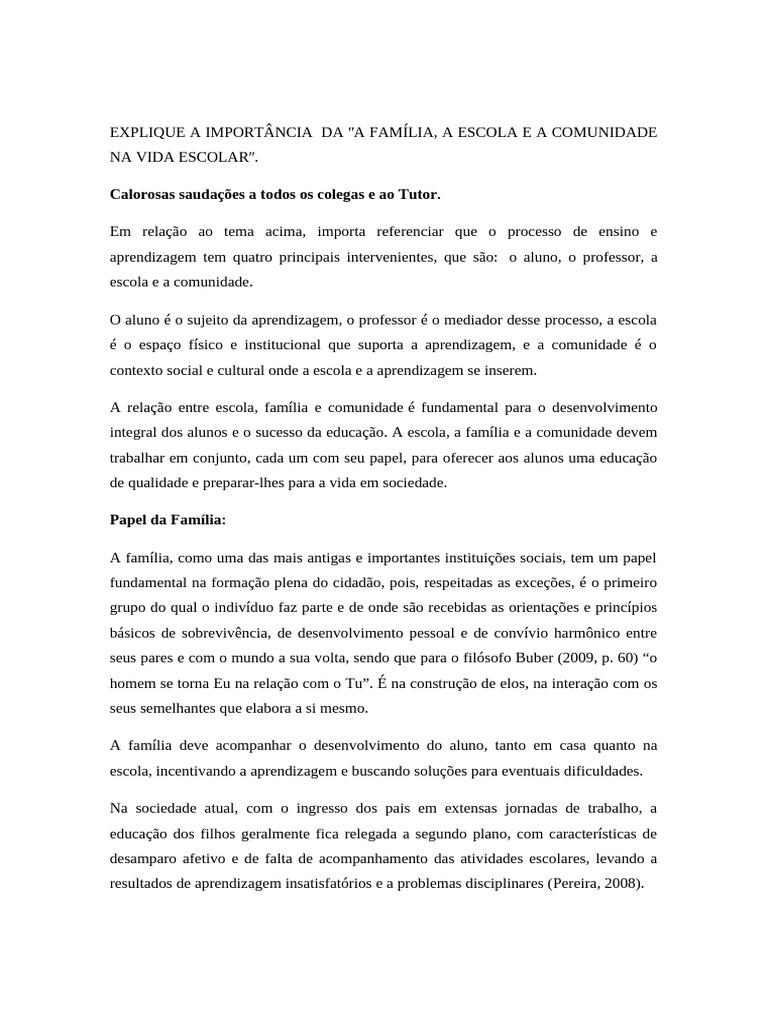 Importância da Família, Escola e Comunidade | PDF | Família | Aprendizado