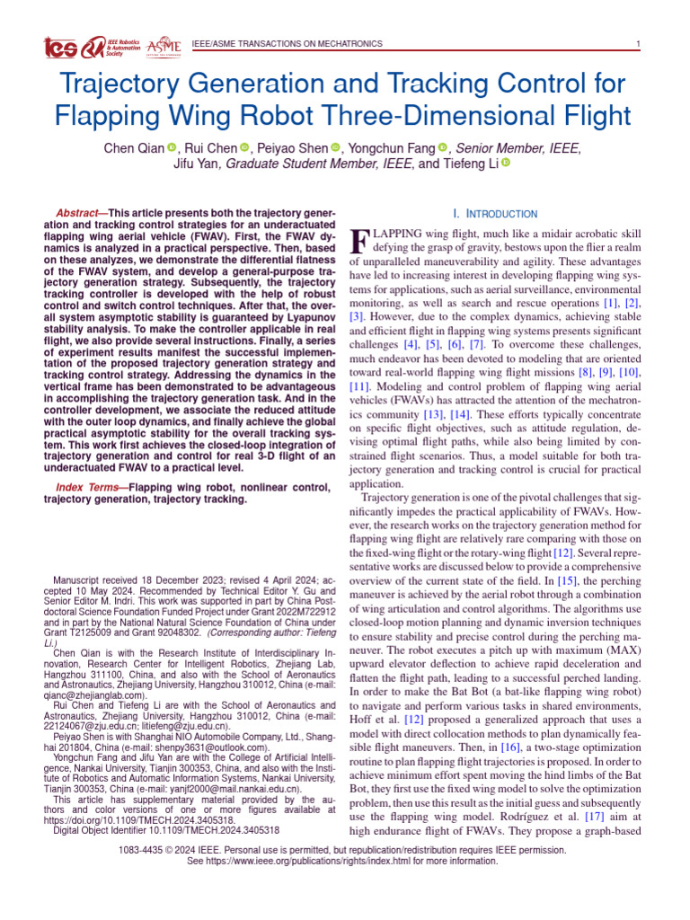 Trajectory Generation and Tracking Control For Flapping Wing Robot ...