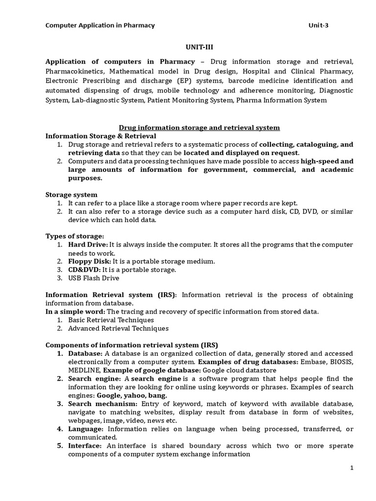 Computer Applications in Pharmacy Unit 3 | PDF | Medical Prescription ...