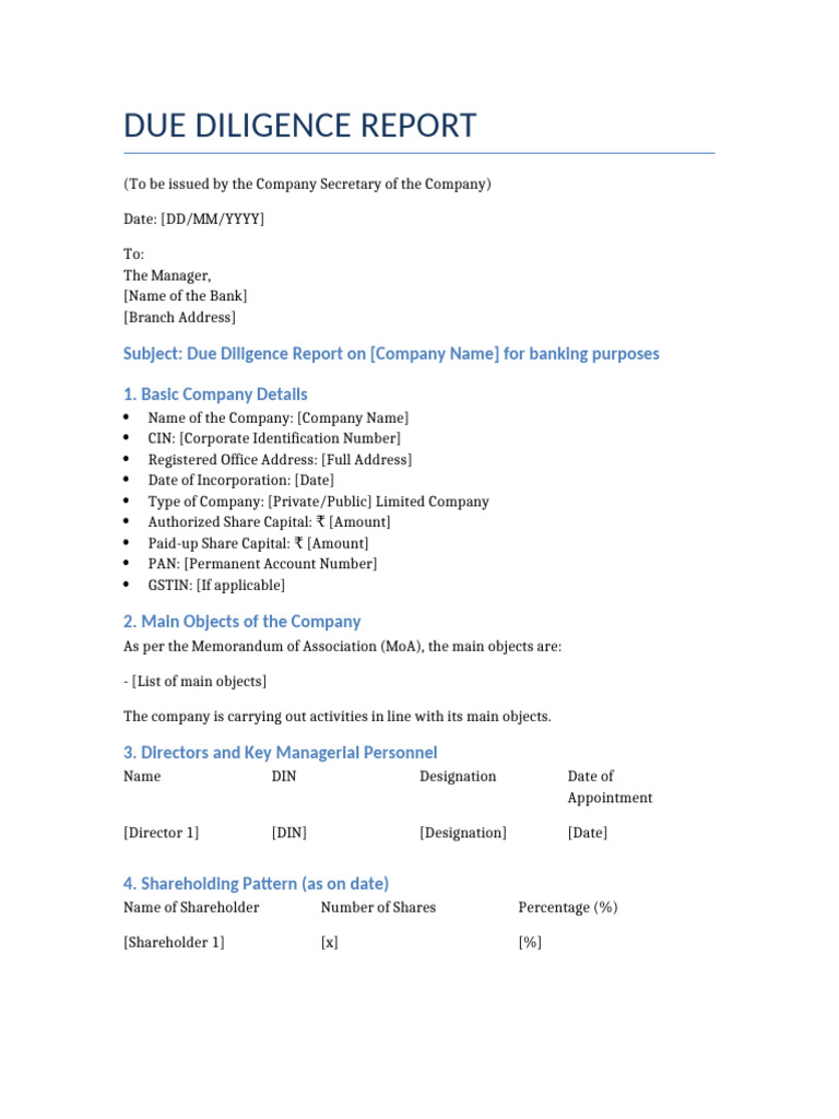 Due Diligence Report for Banking | PDF | Business | Corporations