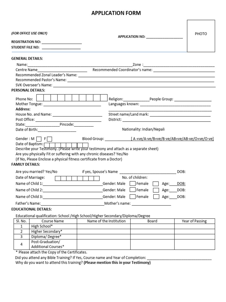 Application Form For Print Out | PDF