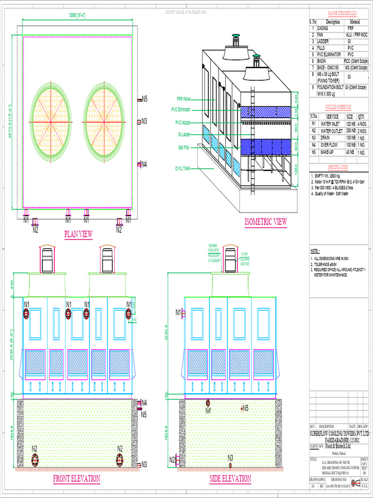 500 TR Square Cooling Tower Drawing | PDF | Mechanical Engineering