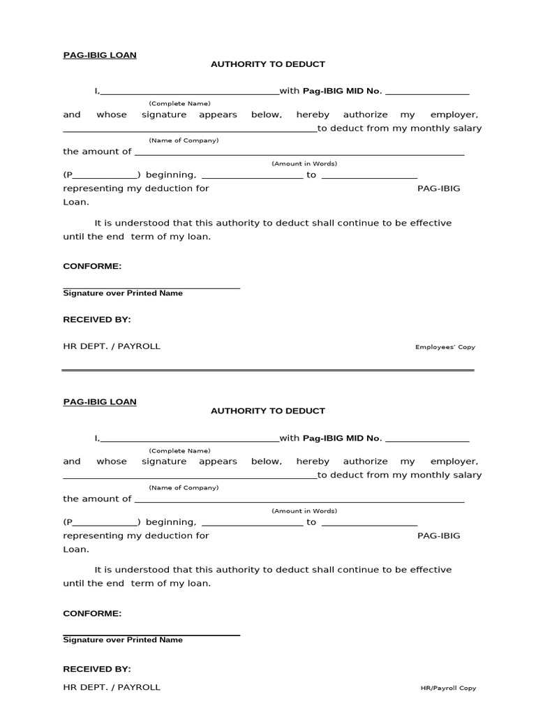 Pag-IBIG Loan Salary Deduction Form | PDF