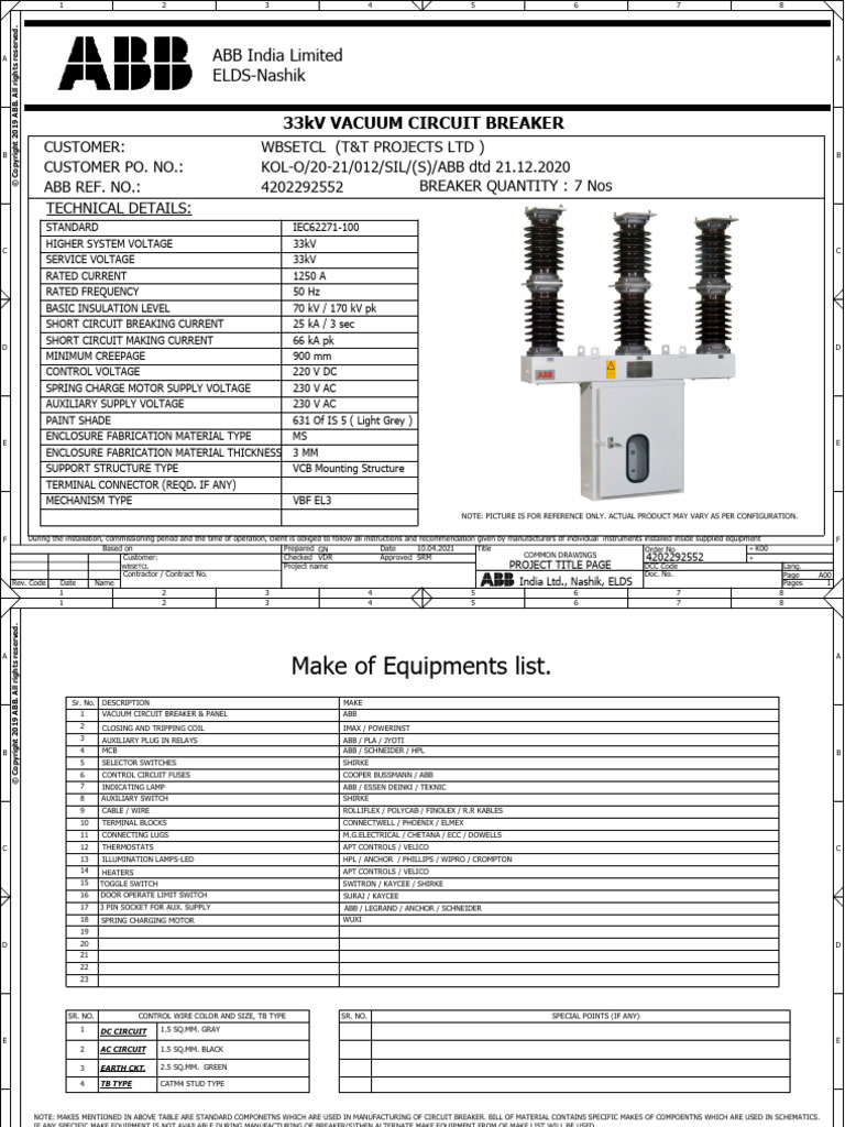 33kV VCB Control Circuit Diagram | PDF | Alternating Current ...