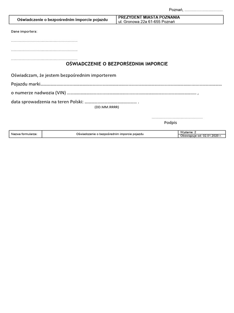 Oświadczenie-Import-Nowe (Wydanie 2) - FORM | PDF