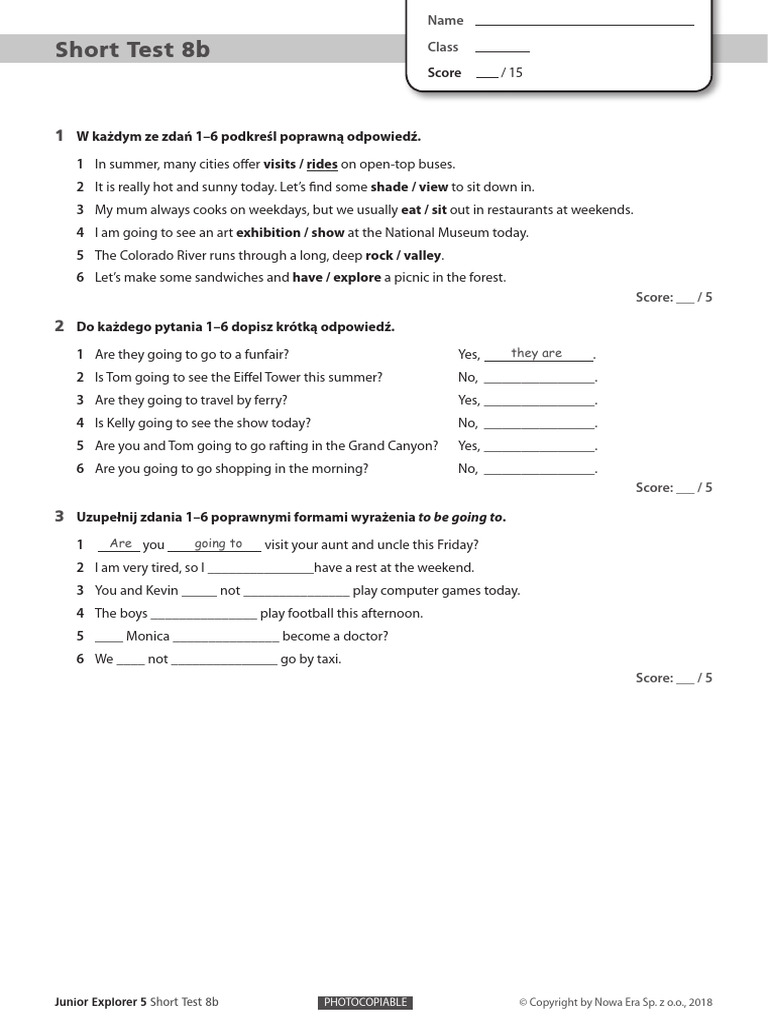 Junior Explorer 5 Unit 8 Short Test | PDF