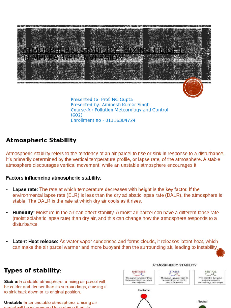Atmospheric Stability, Mixing Height, Temperature Inversion | PDF ...