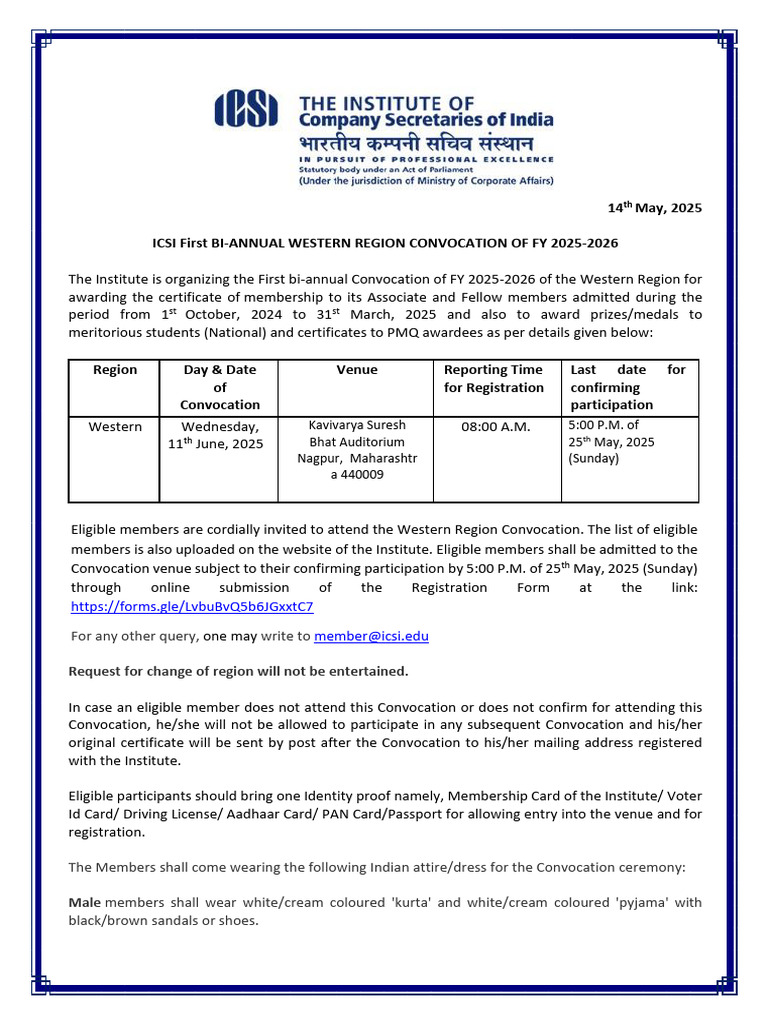 ICSI Western Region Convocation 2025 | PDF | Clothing