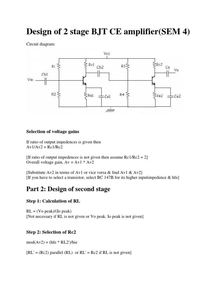 Design of 2 Stage BJT CE Amplifier | PDF | Bipolar Junction Transistor ...