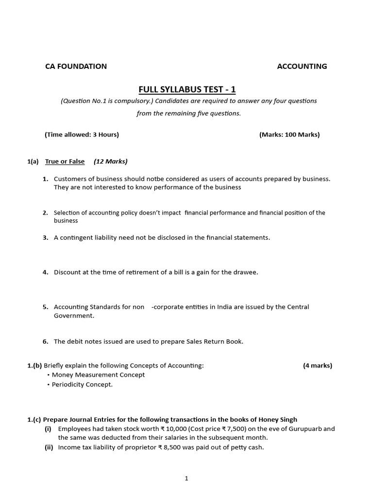 Accounting Syllabus Test - CA Foundation | PDF | Banks | Expense