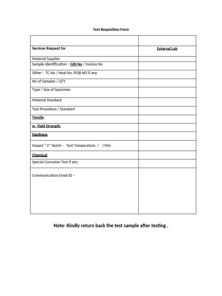 Test Requisition Form Overview | PDF