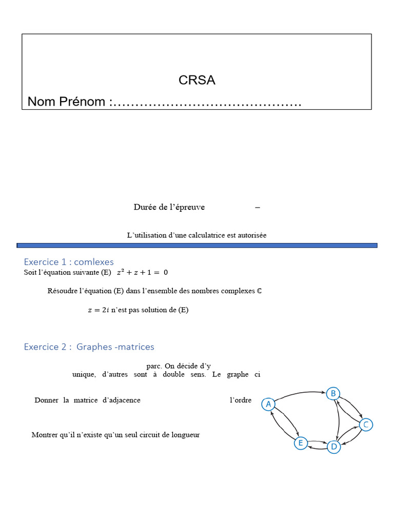 CCF Maths BTS Mai 2025 | PDF | Théorie des graphes | Matrice ...