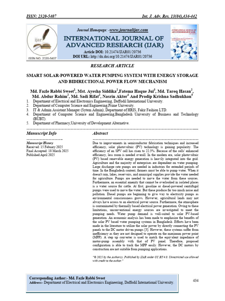 Smart Solar-Powered Water Pumping System With Energy Storage and ...