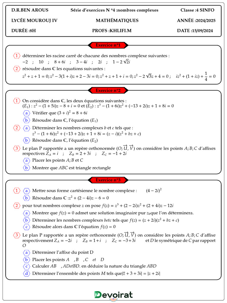 Exercices corrigés sur les nombres complexes | PDF | Nombre complexe ...