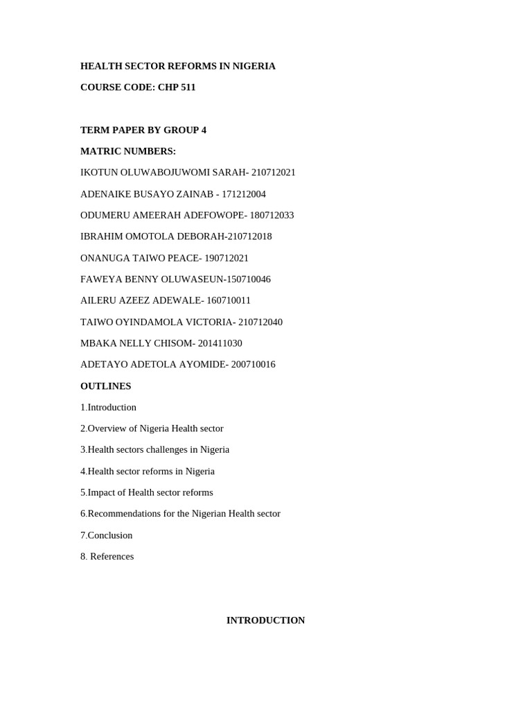 Health Sector Reforms in Nigeria | PDF | Health Care | Healthcare Industry