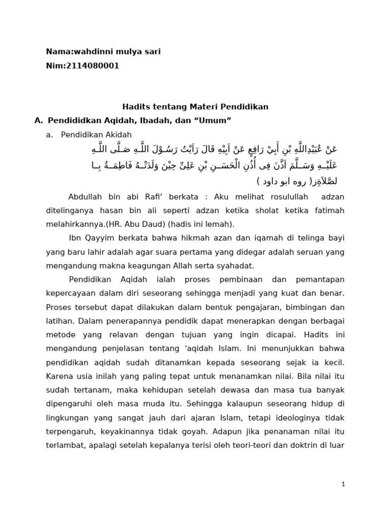 Pendidikan Islam Berdasarkan Hadits | PDF