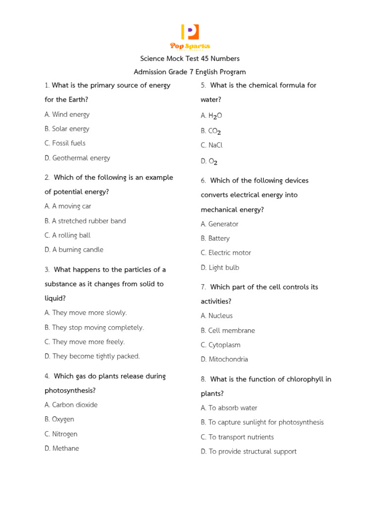 Grade 7 Science Mock Test Questions | PDF | Earth | Planets