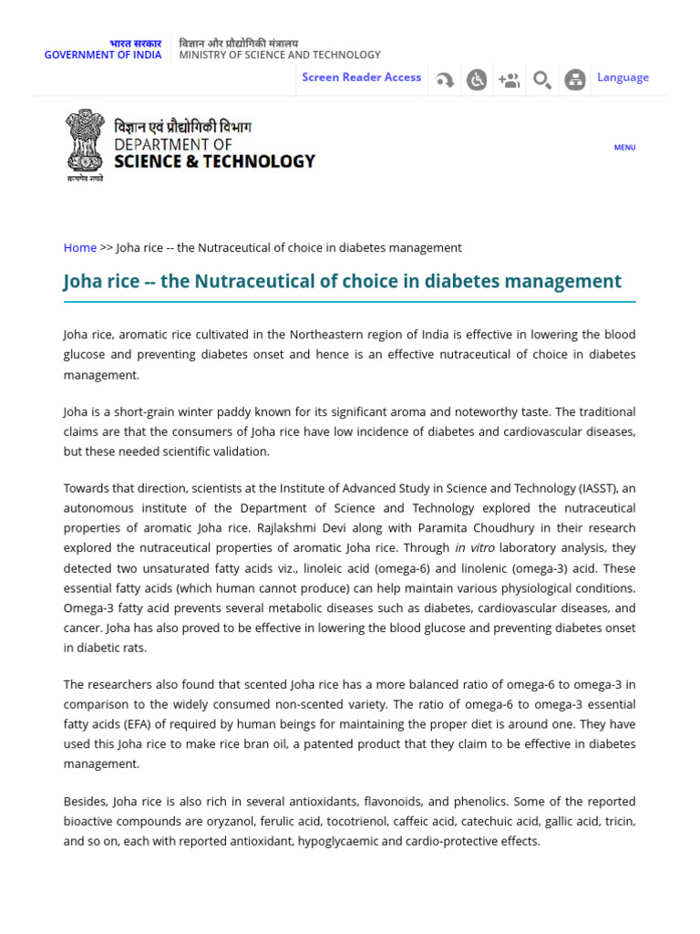 Joha Rice - The Nutraceutical of Choice in Diabetes Management ...