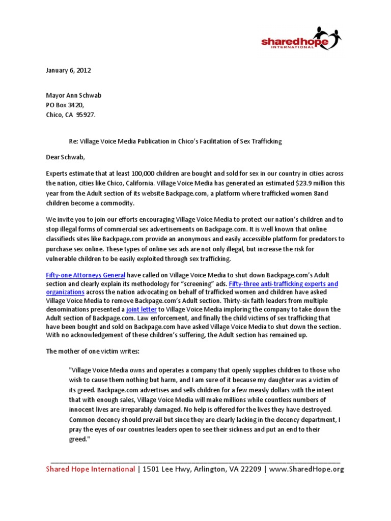 NGO Letter Request to Mayor Schwab Re Sex Trafficking on ...
