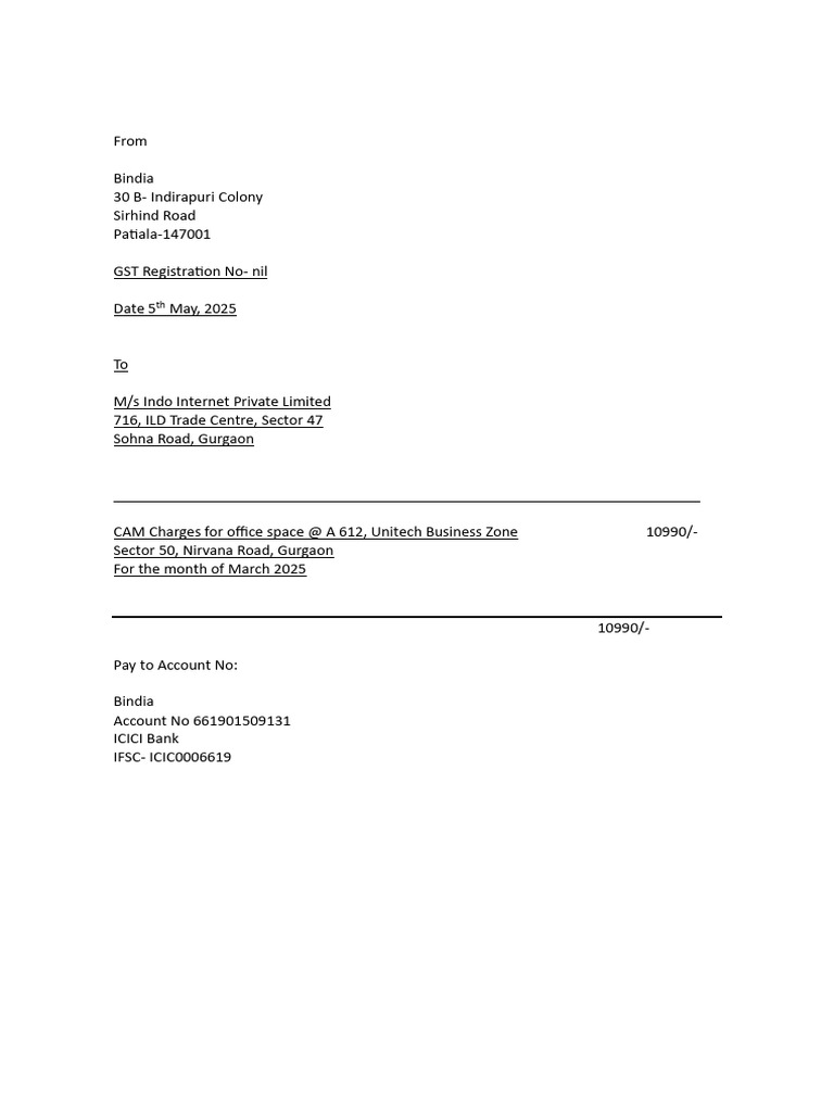 CAM Charges Invoice for March 2025 | PDF