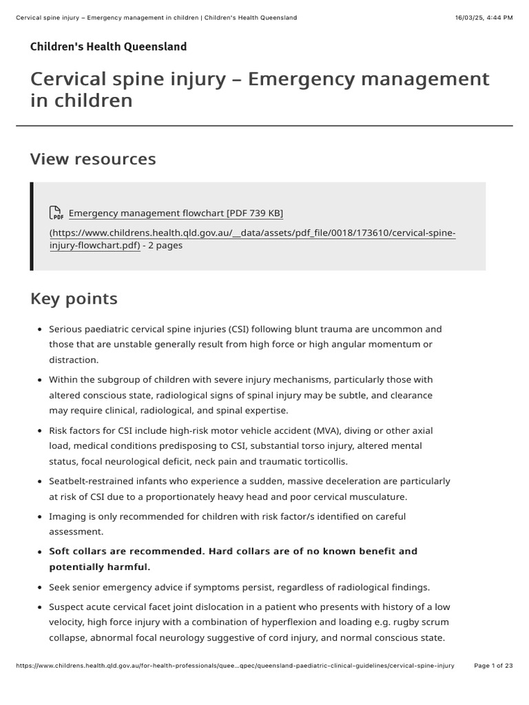 Cervical spine injury – Emergency management in children | Children's ...