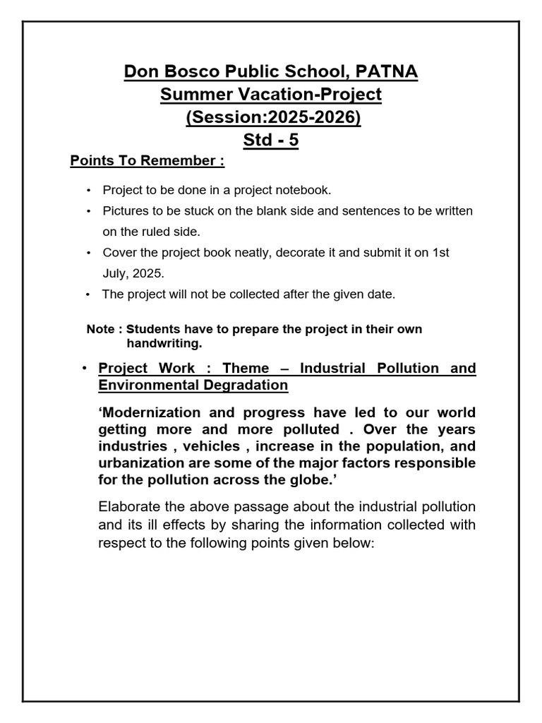 2025-26 STD-5 Project Work | PDF