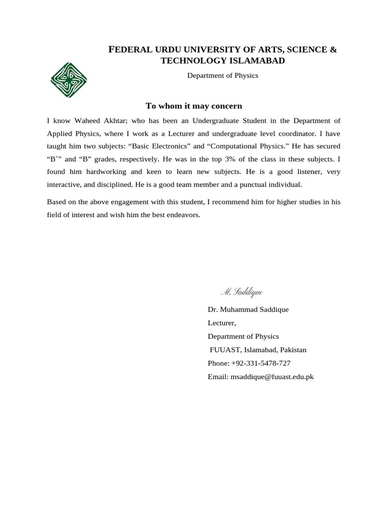 Recommendation for Waheed Akhtar | PDF