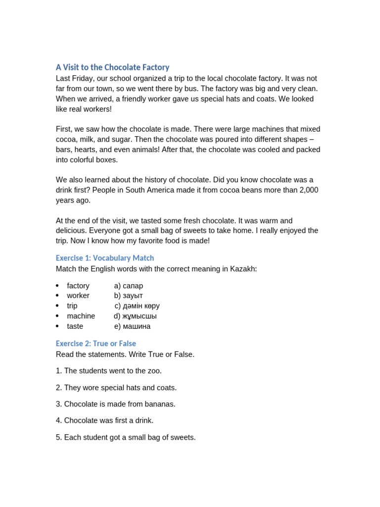 Chocolate Factory Text and Exercises | PDF