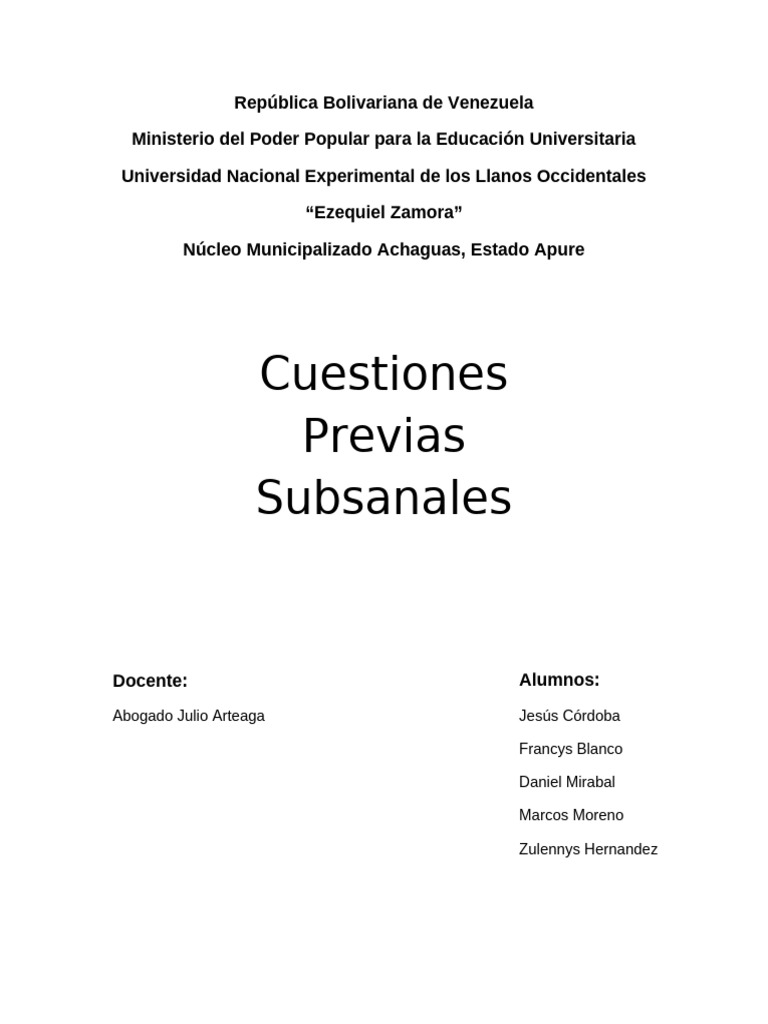 Cuestiones Previas Subsanables | PDF | Ley procesal | Abogado