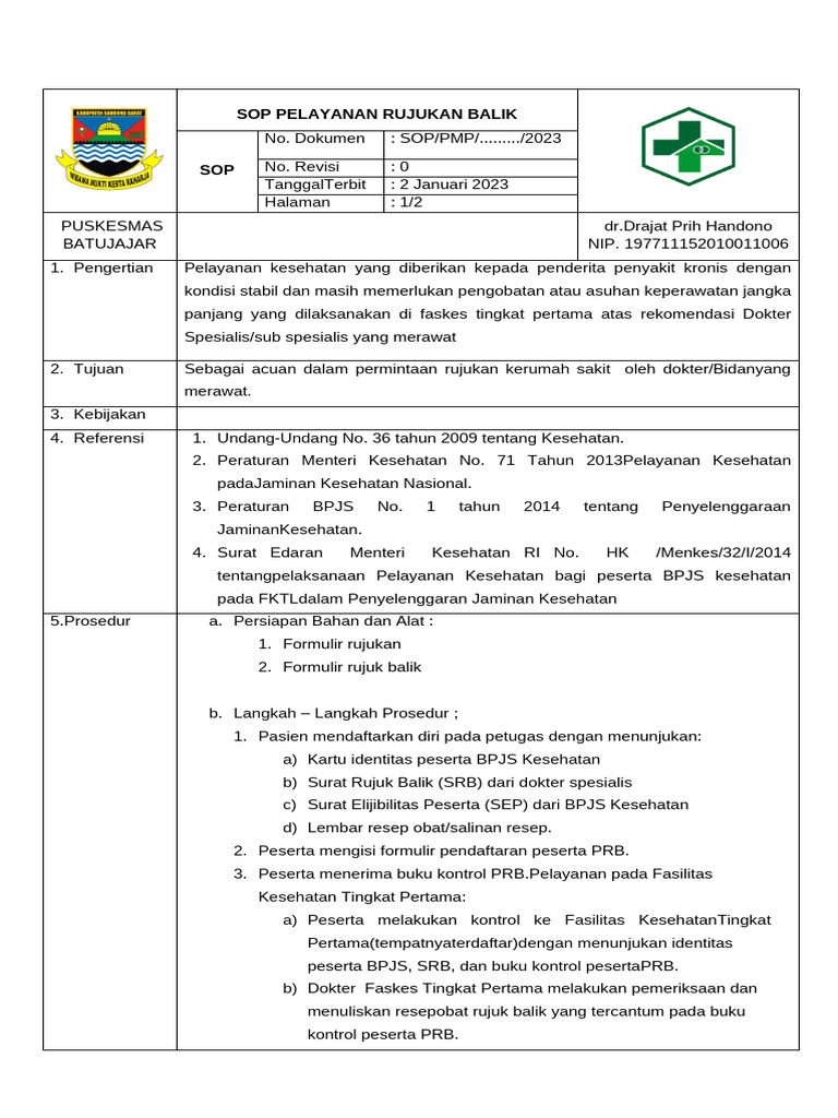 SOP Rujukan Balik Puskesmas 2023 | PDF