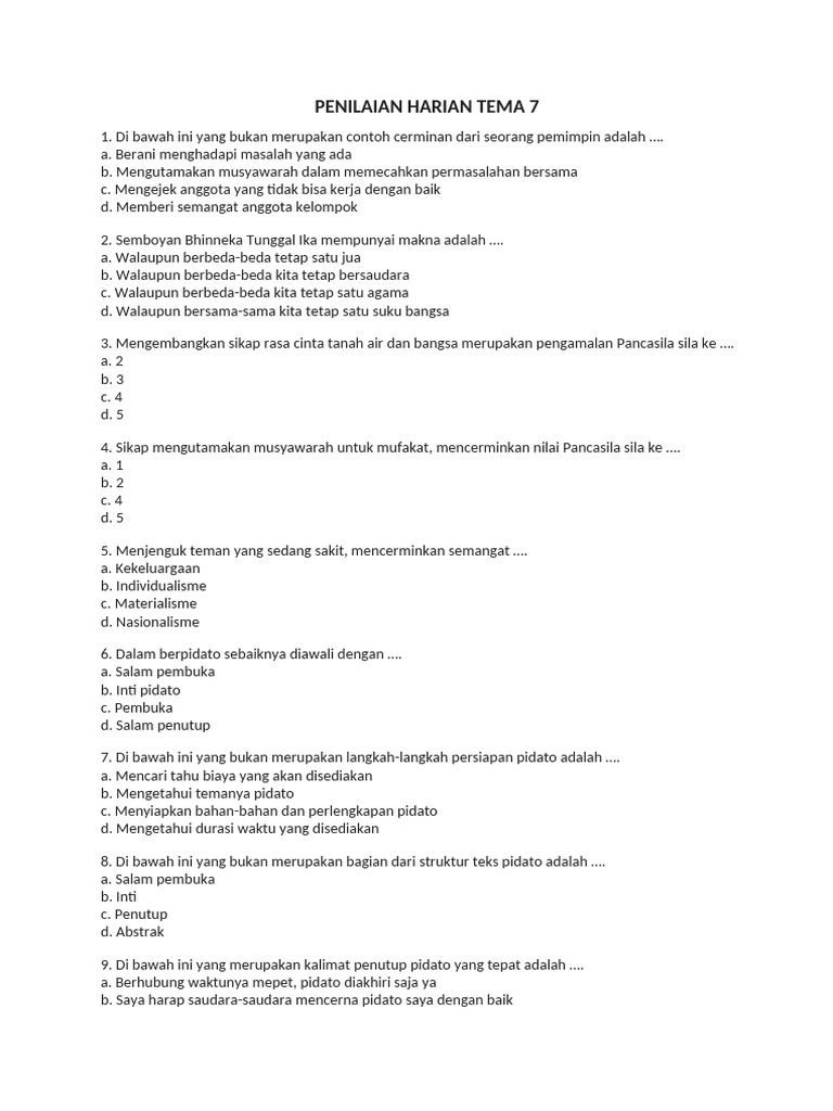 Penilaian Harian Tema 7 | PDF