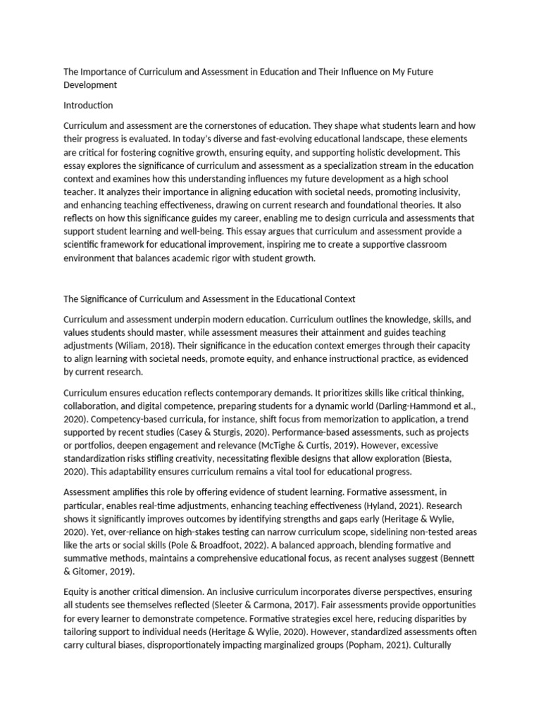 The Importance of Curriculum and Assessment in Education and Their ...