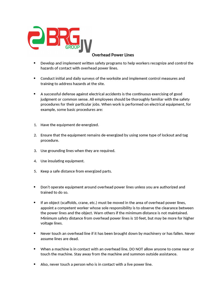 Overhead Power Line Safety Guidelines | PDF | Electricity | Electrical ...