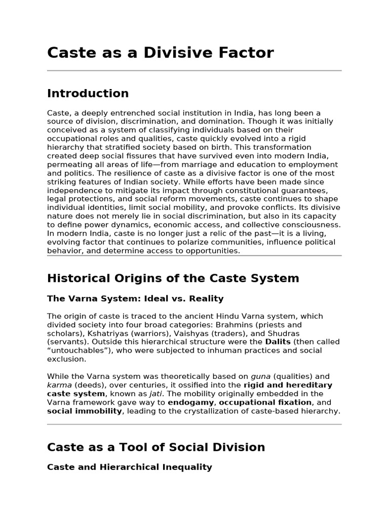 Caste System: A Divisive Legacy in India | PDF | Caste | Dalit