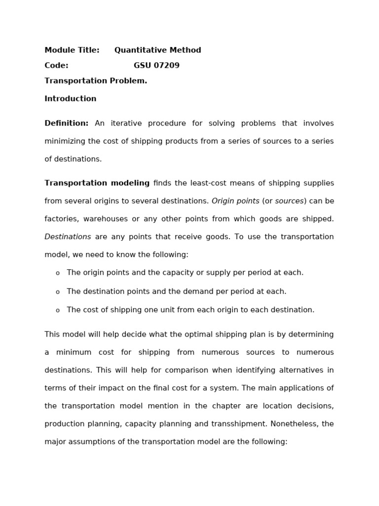 Transportation Problem Solutions Guide | PDF | Transport | Algorithms