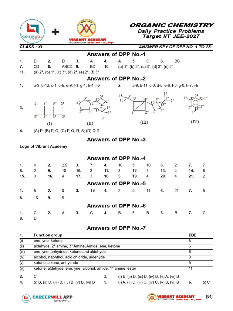 Organic Chemistry DPP Answer Key | PDF | Ester | Ether