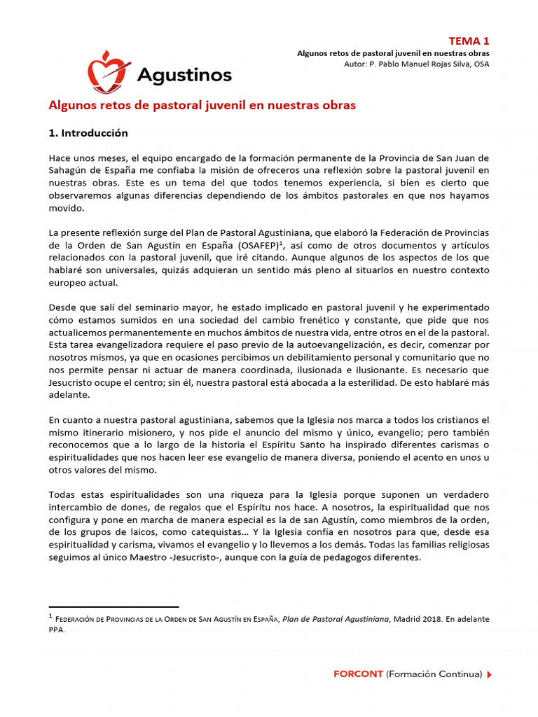 Agustinos (Algunos Retos de Pastoral Juvenil en Nuestras Obras) | PDF ...