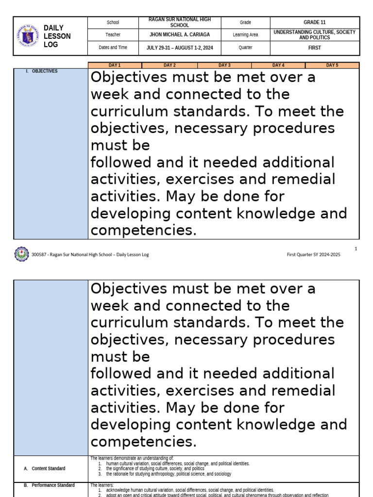 Grade 11 UCSP Daily Lesson Log | PDF | Social Sciences | Sociology