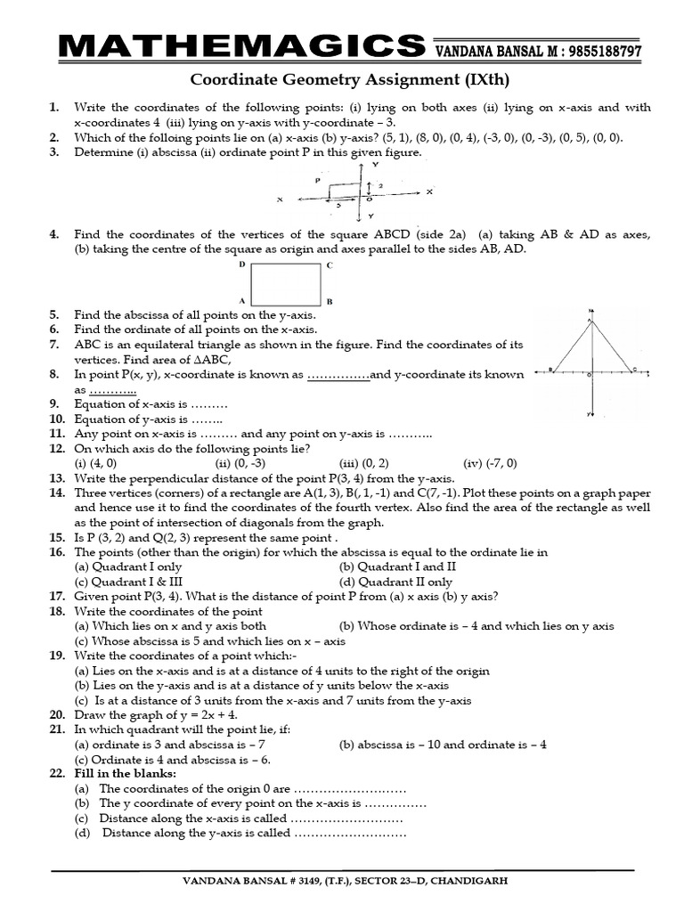 Coordinate Geometry Assigment Ix 05-05-22 | PDF | Cartesian Coordinate ...