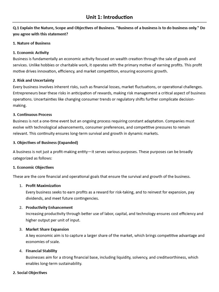Nature and Objectives of Business Explained | PDF | Partnership ...