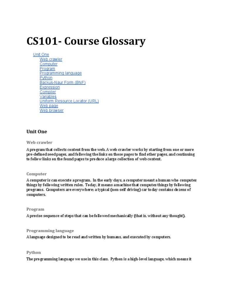 CS101 Course Glossary: Key Terms Explained | PDF | Computers ...