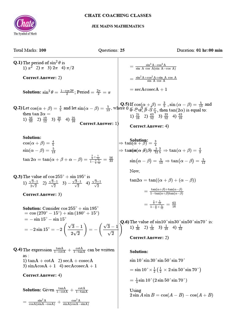 Jee Maths Sol | PDF | Mathematics