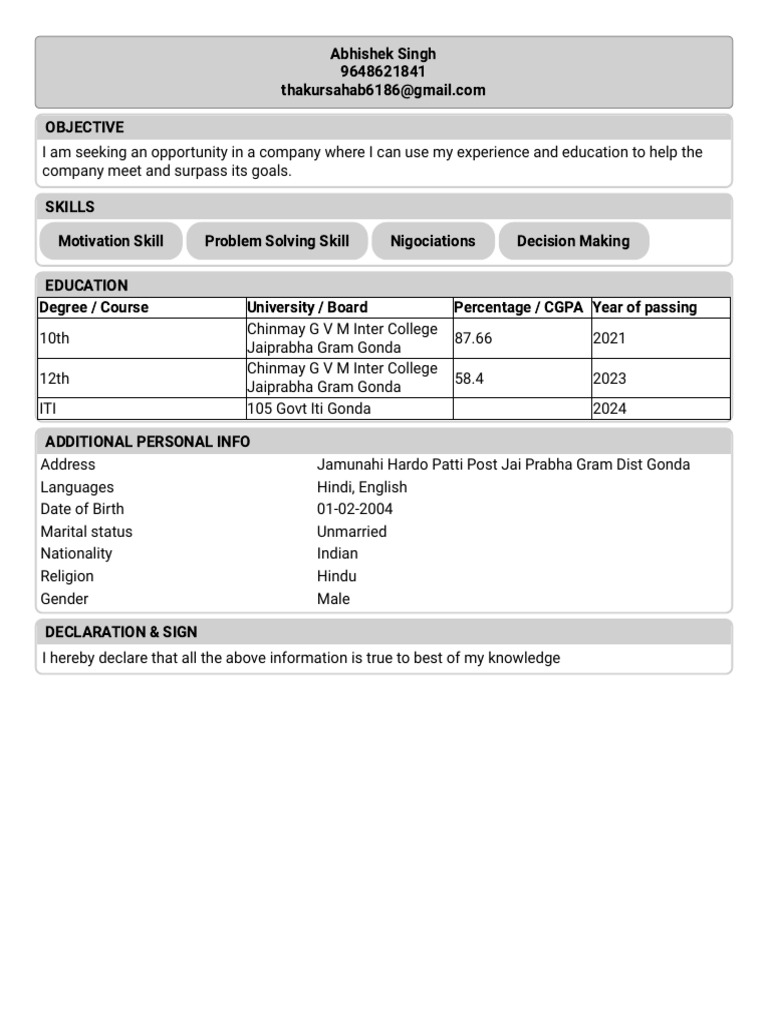 Abhishek Singh Resume Overview | PDF