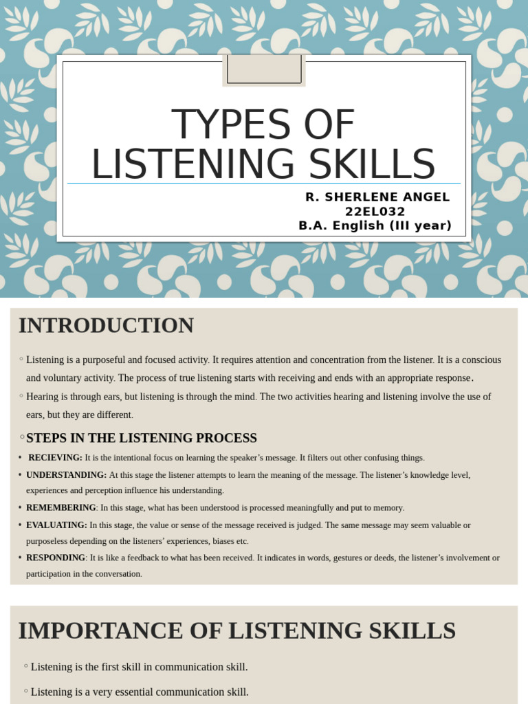 Types of Listening Skills Explained | PDF | Hearing | Sound