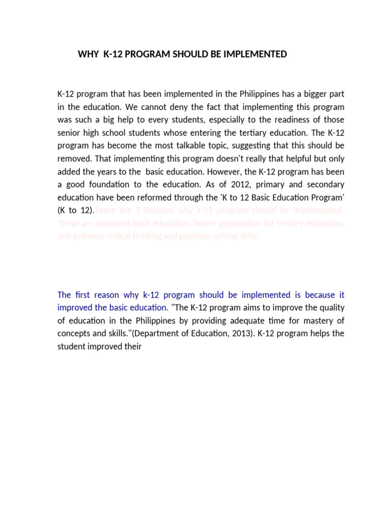 K-12 Program argumentative essay | PDF