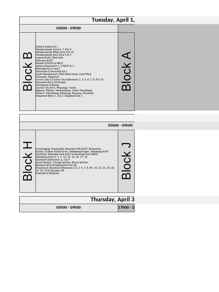 Cosmo City Load Reduction Schedule 2025 | PDF | Agricultural ...