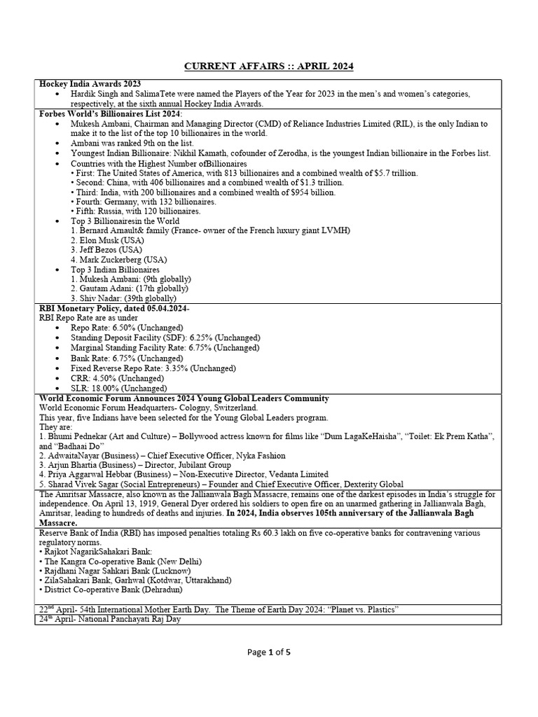 CURRENT AFFAIRS - APRIL 2024 | PDF