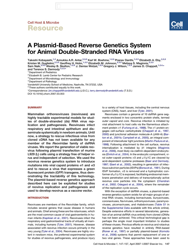 Reovirus Reverse Genetics | PDF | Virus | Complementary Dna