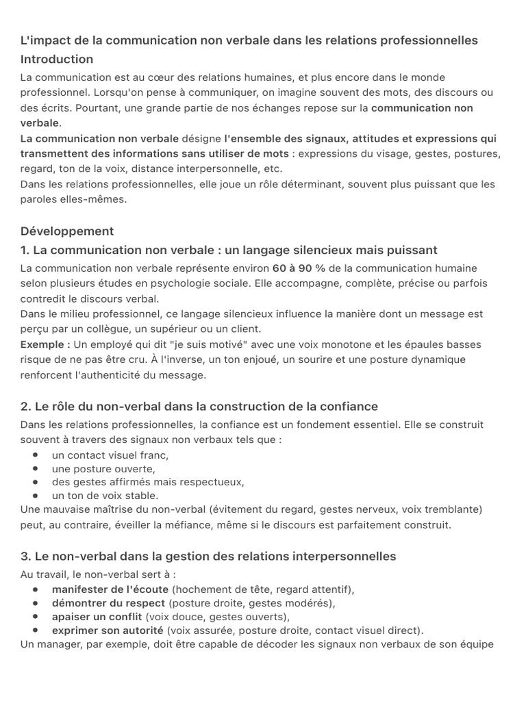 Impact de la communication non verbale | PDF | Communication non ...